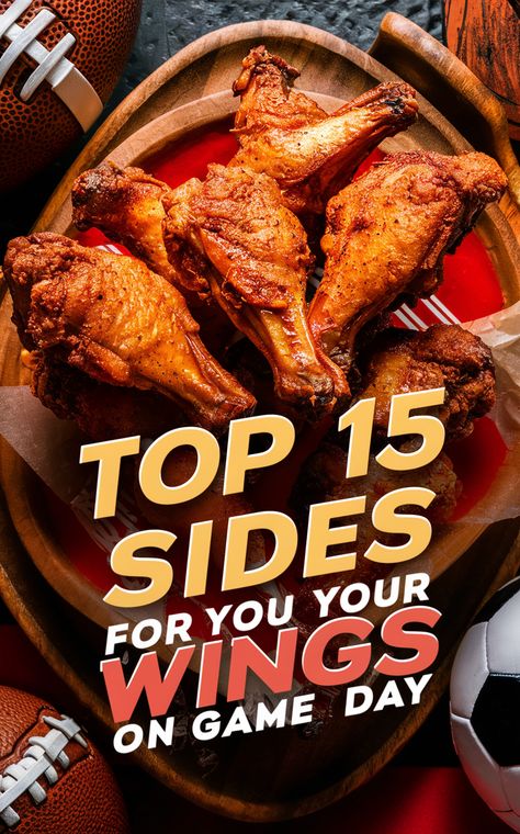 🏈🍗 Elevate your game day spread with these mouthwatering side dishes for wings! #GameDayEats #WingWednesday Gameday Sides, Hot Wing Side Dishes, What Goes Good With Chicken Wings, Sides For Buffalo Wings, Side Dish With Wings, Sides For Hot Wings, Side Dishes For Wings Dinners, What To Eat With Wings, Game Day Side Dishes