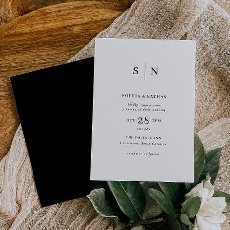 $2.77 | Minimal and Chic | Black Reverse Wedding - wedding, black and white, simple, minimalist, elegant, basic, text based, modern, initials or monogram, traditional classic classy Reverse Wedding, Black Tie Wedding Theme, Minimalist Wedding Invitation Modern, Black Tie Wedding Invitations, Wedding Black And White, Popular Wedding Invitations, Black And White Wedding Theme, Olive Wedding, Classy Wedding Invitations