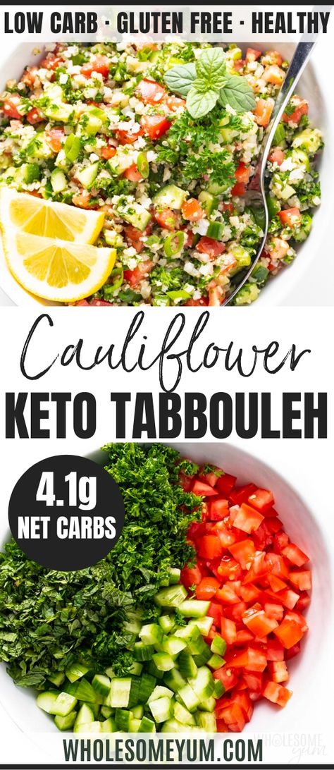 Cauliflower Tabbouleh, Eating Veggies, Tabbouleh Recipe, Cauliflower Rice Recipes, Pine Kitchen, Low Carb Salad, Recetas Keto, Low Carb Vegetarian, Healthy Gluten Free