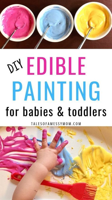 Edible painting - a fun, simple craft and activity for babies and toddlers. DIY edible painting is the perfect sensory play for babies and an entertaining toddler activity. #ediblepainting #babyactivities #toddleractivities #diy #fingerpainting #sensoryplay Painting For Babies, Activity For Babies, Entertaining Toddlers, Diy Edible, Baby Sensory Play, Baby Play Activities, Toddler Sensory, Edible Paint, Baby Learning Activities