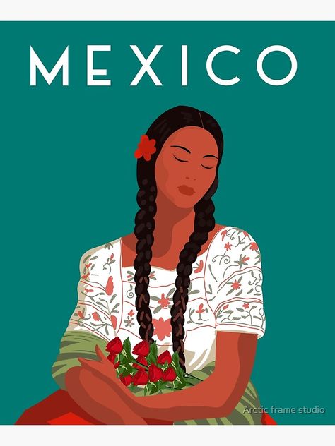 "Mexico travel poster" Mounted Print by Caravanstudio | Redbubble Mexican Wallpapers, Mexican Art Painting, Latino Pride, Latina Art, Mexican Folk Art Painting, Mexico Aesthetic, Mexican Artwork, Koi Painting, Mexican Paintings