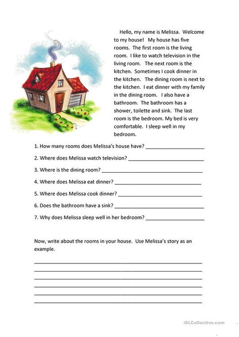 House Vocabulary, Esl Reading Comprehension, Free Reading Comprehension Worksheets, Reading Comprehension For Kids, Esl Reading, English Stories For Kids, Reading Comprehension Lessons, English Teaching Materials, English Worksheets For Kids