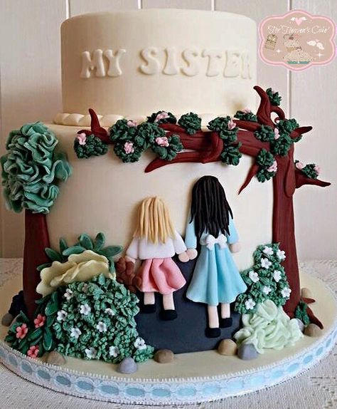 My Sister My Friend - Cake by Bobbie-Anne Wright Best Friend Cake Design, Birthday Cake For Two Sisters, Sister Cake Ideas, Cake For Best Friend Girl, Sister Cake, Cake For Sister, Cake For Sister Birthday, Birthday Cake For Sister, Best Friend Birthday Cake