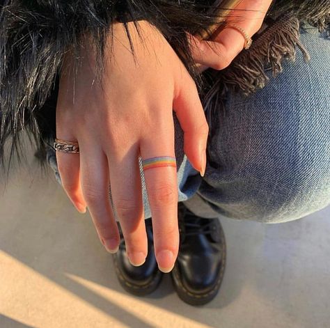 Rainbow Tattoos Pride, Lgbt Tattoo Ideas, Couples Hand Tattoos, Lgbt Tattoo, Cool Finger Tattoos, Gay Tattoo, Pride Tattoo, Rainbow Tattoos, Ring Finger Tattoos