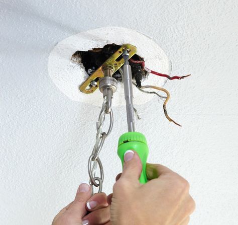 How to Install a Light Fixture for a Fast Room Refresh | Better Homes & Gardens Small Dining Room Light Fixtures, Spray Painting Light Fixtures, Wire Light Fixture, Change Light Fixture, Replace Light Fixture, Painting Light Fixtures, Installing Light Fixture, Ceiling Fan Light Fixtures, Fan Light Fixtures