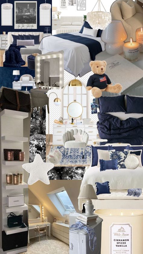 Navy Room Decor, Blue Room Decor, Room Wishlist, White Room Decor, Dorm Room Inspiration, Stockholm Style, Redecorate Bedroom, Cozy Room Decor, Room Redo