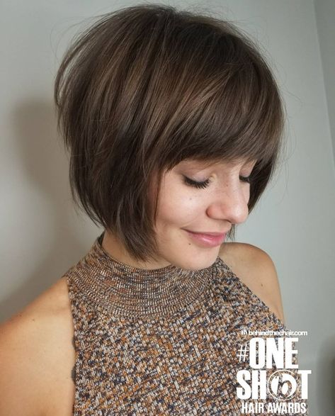 Brunette Bob With Full Bangs Long Faces With Bangs, Classic Bob With Bangs, Face Framing Bob With Bangs, Choppy Bob Haircuts With Bangs, Choppy Bobs With Bangs, Full Bangs Short Hair, A Line Bob With Bangs, Fringe Bob Haircut, Short Bob Haircuts With Bangs