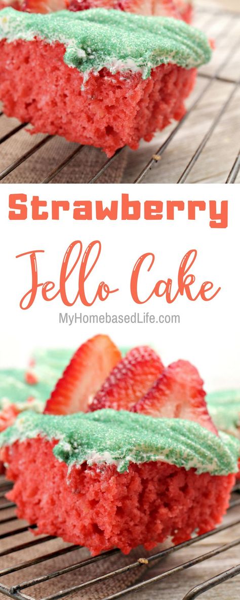 Grab the kids and have them make this Simple Strawberry Jello Cake Recipe with you. It sure won't last long after it is done. #jello #cake #strawberry #recipe #video | Food Video | Jello Cake | Dessert Recipe | Strawberry Recipe via @myhomebasedlife Jello Cake Recipe, Jello Cakes, Strawberry Jello Cake, Jello Cake Recipes, Cake Chorizo, Strawberry Recipe, Buckwheat Cake, Friends Recipes, Jello Cake