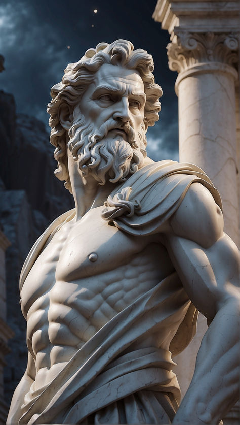 Zeus Statue, Statue Tattoo, Ancient Greek Sculpture, Greek Mythology Tattoos, Roman Statue, Classic Sculpture, Greek Statues, Greek Mythology Art, Greek Sculpture