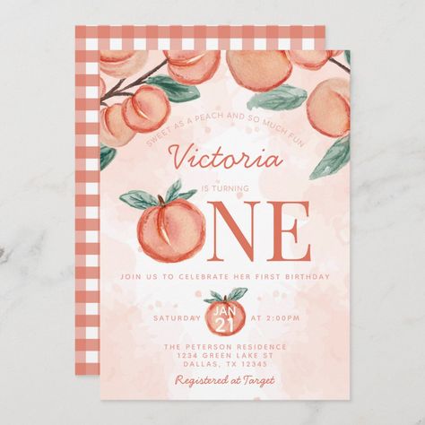 Second Birthday Party, 4th Birthday Party, Baby Birthday Decorations, Peach Party, 1st Birthday Party Invitations, Peach Tree, Turning One, Sweet Peach, Birthday Template