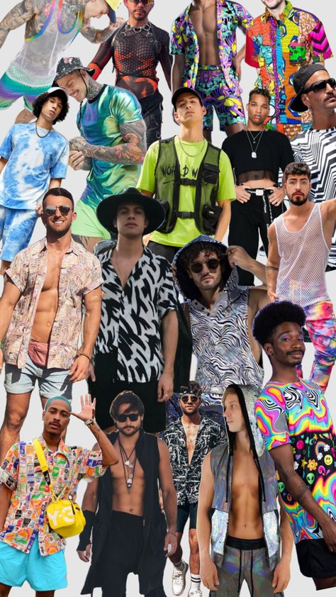 Men’s Rave Outfits #mensfashion #festival Rave Fashion Men, Festival Outfits Neon, Rave Outfit Men, Men Rave Outfits, Mens Rave Outfits, Day Trip Outfit, Edm Rave Outfits, Men Festival Outfit, Raver Outfits