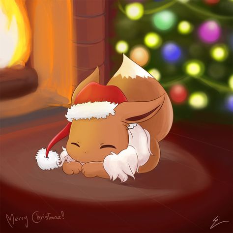 Christmas Eevee, Pokemon Animals, Pfp Pokemon, Eevee Art, Xmas Pfp, Shiny Eevee, Eevee Wallpaper, Christmas Pokemon, Dance With The Devil