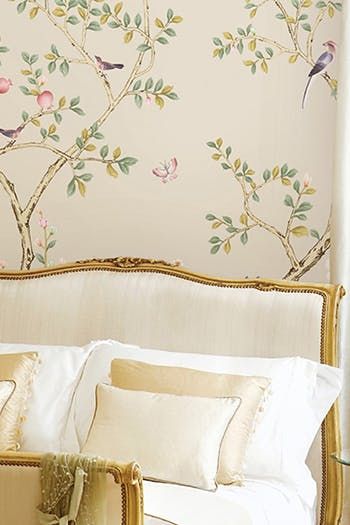 The 50 Best Removable Wallpapers (That Will Update Any Space) #purewow #home #decor #renovation Floral Headboard Bedroom, Removable Wallpaper For Renters, Southern Interiors, Best Removable Wallpaper, Wallpaper For Renters, Cottage Style Bedrooms, Simple Bed Designs, Simple Bed Frame, French Style Bedroom