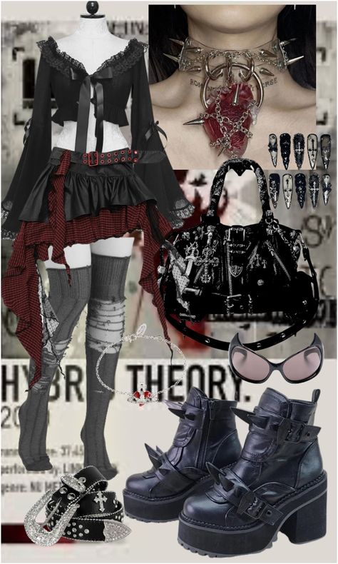 Y2k Vampire Outfit, Vampire Inspired Outfits, Black Y2k Outfits, Shifting Outfits, Vampire Clothes, Creepypasta Oc, Goth Outfit, Y2k Goth