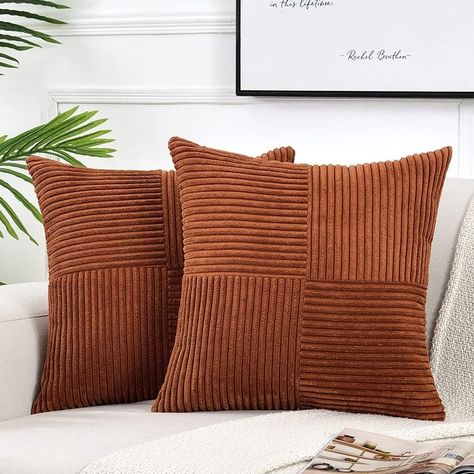 Amazon.com: Fancy Homi 2 Packs Rust Boho Decorative Throw Pillow Covers 18x18 Inch for Couch Bed Sofa, Farmhouse Fall Home Decor, Soft Corss Corduroy Patchwork Textured Terracotta Accent Cushion Case 45x45 cm : Home & Kitchen Sofa Bed Living Room, Fall Room Decor, Farmhouse Throw Pillow, Couch Pillow Covers, Garden Pillows, Fall Pillows, Decorative Throw Pillow Covers, Couches Living Room, Soft Pillows