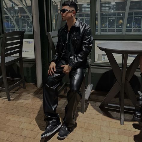 Leather Pants Outfit Men Street, Men’s Leather Pants Outfit, Leather Pants Mens Outfit, Leather Pants Outfit Men, Black Leather Pants Outfit, Aw 2024, Black Leather Outfit, Black Men Fashion Urban, Black Outfit Men