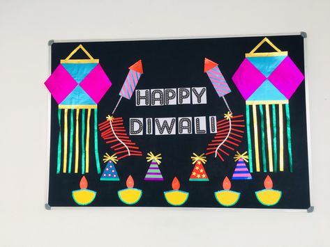 Deepavali Notice Board Decoration, Diwali Board Ideas For School, Soft Board Border Decoration For Diwali, Diwali Softboard Decoration, Diwali Class Board Decoration, Diwali Boards For School, Diwali Decorations In School, Diwali Decoration At Preschool, Diwali Display Board Ideas For School