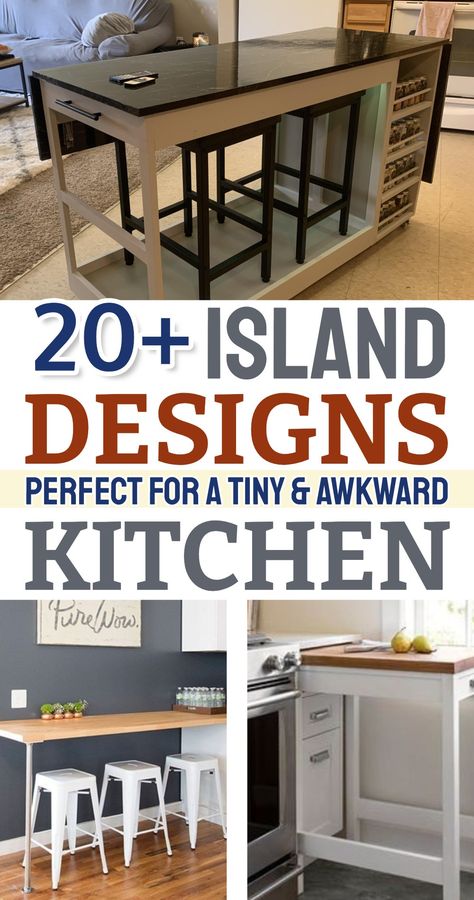 One Wall Small Kitchen With Island, Kitchen Island For Seating Only, Kitchen Island On Wall, Diy Kitchen Peninsula With Seating, Small Space Kitchen Island, Kitchen Island For Small Spaces, Small Space Kitchen Ideas, Narrow Kitchen Island With Seating, Narrow Kitchens