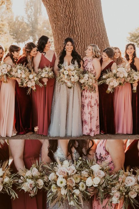 Mismatch Rose Bridesmaid Dresses, Dark Dusty Rose Bridesmaid Dress, Dark Pink Bridesmaid Dresses, Mismatched Burgundy Bridesmaid Dresses, Cinnamon Rose Bridesmaid, Bridesmaid Dress Shades, Berry Bridesmaid Dresses, Maroon Wedding Colors, Mixed Bridesmaid Dresses