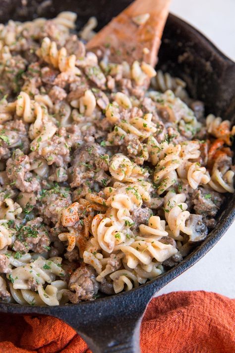 Gluten-Free Dairy-Free Ground Beef Stroganoff - The Roasted Root Dairy Free Quick Meals, Gluten Free Ground Beef Recipes, Easy Ground Beef Stroganoff, Beef Stroganoff Crockpot, Dairy Free Pasta, Aip Paleo Recipes, Ground Beef Stroganoff, Healthy Ground Beef, Easy Ground Beef