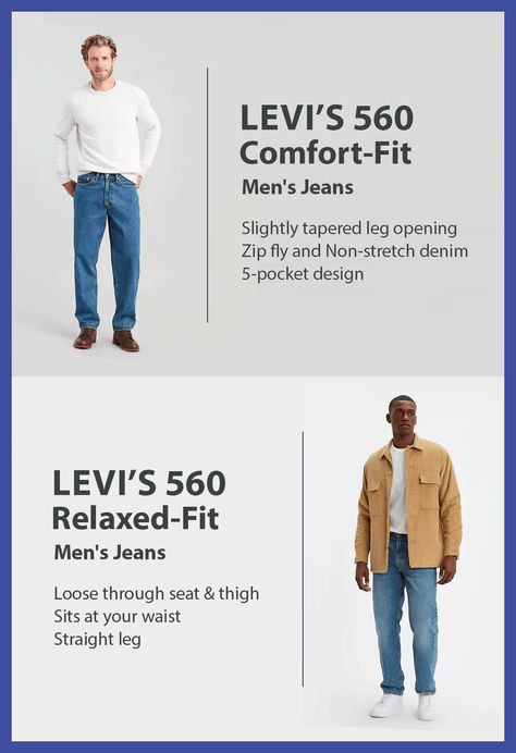 Levi's 560 vs 550 - Which jeans should you buy? This comparison article is about the Levi's 550 and Levi's 560 Men Jeans Loose, Levis 560, Levis 550 Jeans, Levis Pants, Sneaker Lovers, Levis 550, Loose Fit Jeans, Perfect Jeans, Best Jeans