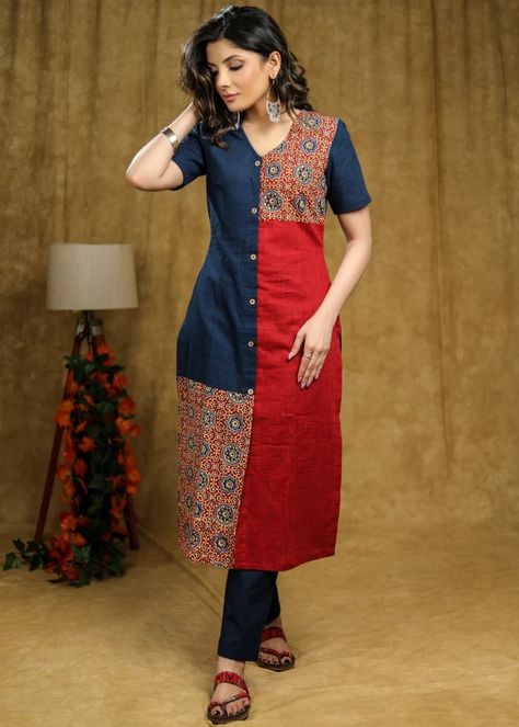 Kurtis Traditional, Patch Work Kurti, Patchwork Kurti, Short Kurti Designs, Design Kurti, Silk Kurti Designs, Salwar Neck Designs, Easy Dress Sewing Patterns, Trendy Outfits Indian