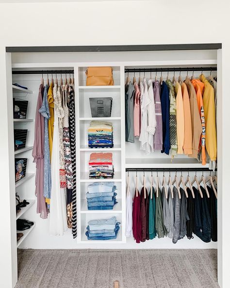 Well...I did it. Designed, built, and organized my 15-year-old’s closet. And now it’s so pretty that I might not put the doors back on. Ha!… | Instagram Dresser Alternative, Closet Organizing Ideas, Shirt Organization, Smart Closet, Closet Redo, Organized Closet, Ikea Pax Wardrobe, Walking Closet, Tiny Closet