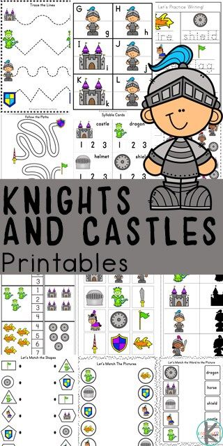 Kids will love working on their math and literacy skills while completing the activities in this huge, 57 pages of Knights and Castle Worksheets.  The free preschool  worksheets in this medieval castle pack are perfect for toddler, preschool, pre-k, kindergarten, and first grade students to learn abcs, letter tracing, alphabet order, counting, addition, and more.  We just love using themed worksheet to make learning engaging and extra fun for kids! Castle Theme Preschool Activities, Fairytale Sensory Activities, Dragon And Castle Theme Preschool, Knights Preschool Activities, Castle Craft Preschool, Castles And Dragons Preschool, Preschool Castle Activities, Knight Crafts For Preschoolers, Castle Sensory Bin