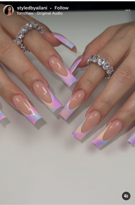 French Tip Modern Nails, 3d French Acrylic Nails, Spring Acrylic Nails Baddie, Pieces Birthday Nails, Cotton Candy French Tip Nails, Ombré Tip Nails, Fancy Birthday Nails, Long Birthday Nails Inspiration, Ballerina Nails Spring