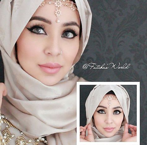 Maang Tikka With Hijab – 17 Ways To Wear Hijab With Maatha Patti Tikka With Hijab, Ways To Wear Hijab, Turkish Hijab Tutorial, Square Hijab Tutorial, Hijab Styling, Hijab Accessories, Tikka Jewelry, Muslim Brides, Asian Dresses