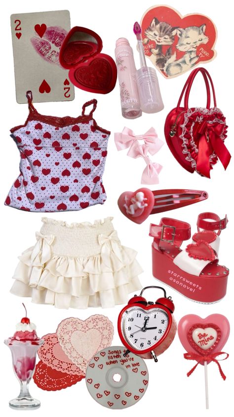 #shuffle #outfitinspo #outfit #fashion Lovecore Aesthetic Outfit, Lovecore Aesthetic, Outfit Layout, Vintage Americana, Red Aesthetic, Cute Fits, Outfits Aesthetic, Aesthetic Clothes, Pretty Outfits