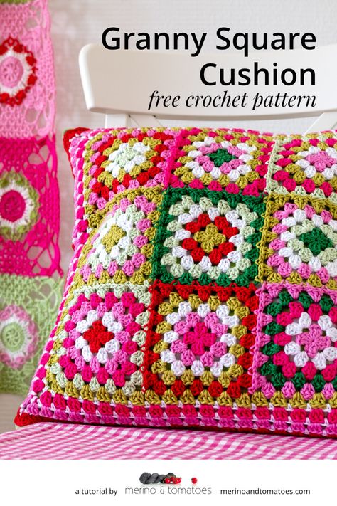 Granny Square Cushion, Crochet Cushion Covers, Pillow Cover Crochet Pattern, Granny Square Häkelanleitung, Crochet Pillow Patterns Free, Crochet Cushion Pattern, Cushion Cover Pattern, Pillow Covers Pattern, Granny Square Crochet Patterns Free