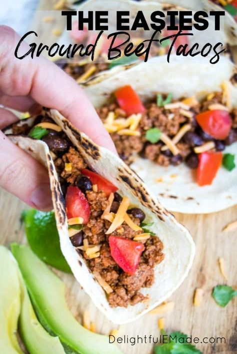 EASY Ground Beef Tacos Recipe | Perfect for Taco Tuesday (or any day!) Soft Tacos Recipes Beef Ground, Easy Ground Beef Tacos, Tacos With Ground Beef, Soft Tacos Recipes, Healthy Shrimp Tacos, Taco Recipes Ground Beef, Crispy Taco Shells, Tacos Recipes, Fried Tacos