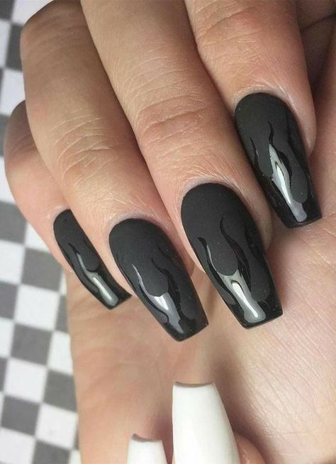 Ongles Goth, Flame Nails, Black Coffin Nails, Today's Society, Black Acrylic Nails, Gothic Nails, Edgy Nails, Goth Nails, Grunge Nails