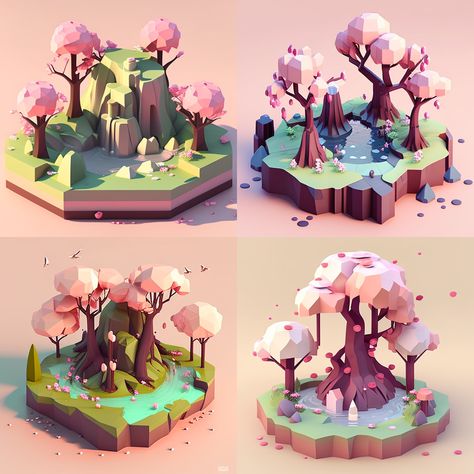 Low Poly Video Game Art, Low Poly Forest Environment, Blender Low Poly Environment, Low Poly Japanese, 3d Low Poly Environment, Low Poly Blender Ideas, Low Poly Art 3d, Low Poly Game Assets, Low Poly Game Art