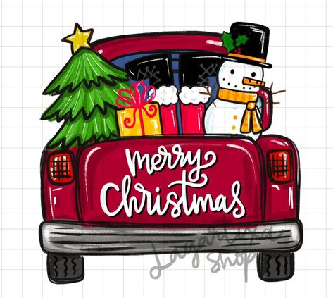 Christmas truck Sublimation design | hand drawn digital download | snowman, gift, santa claus, christmas tree | t-shirt design | doodles art Christmas Door Hanger Ideas, Truck Door Hanger, Christmas Door Hangers, Rose Cookies, Decoupage Printables, Door Hanger Ideas, The Art Sherpa, Door Hanger Template, Art Sherpa