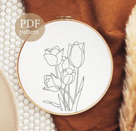 Hand Embroidery PDF Pattern, Tulip Bouquet Digital Download. Simple and Easy Beginner Floral Hand Embroidery Home Decor, Japandi Embroidery - Etsy Embroidery Home Decor, Floral Hand Embroidery, Embroidery Home, Digital Embroidery Patterns, Diy Embroidery Designs, Embroidery Template, Floral Embroidery Patterns, Hand Embroidery Videos, Tulip Bouquet