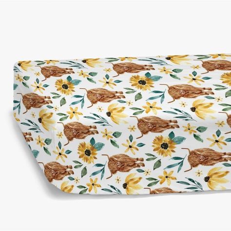 Highland Cow Sunflower Fitted Standard Crib Sheet for Baby Girl, Fall Western Farm Animal Yak Flower Toddler Mattress Cover, Soft Stretchy Nursery Bed Sheets Floral Decor Kids Gift 52" x 28" Bed Sheets Floral, Bed Mattresses, Sunflower Nursery, Nursery Bed, Cow Sunflower, Cow Nursery, Toddler Mattress, Baby Fits