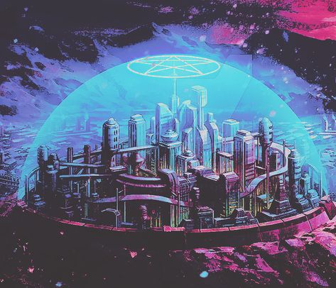 Sci Fi Dome City, Dome City Concept Art, Sci Fi City Map, Space City Aesthetic, Cyberpunk Planet, Cyberpunk Utopia, Domed City, Scifi Planet, Future Dystopia