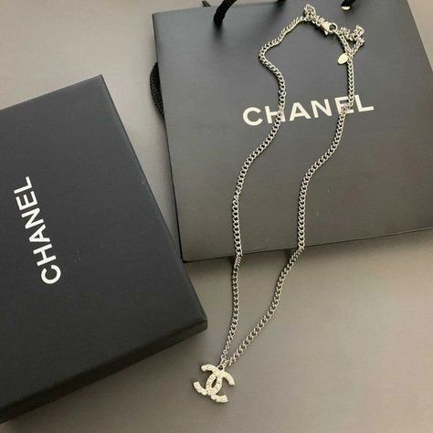 Chanel Cc Necklace Silver, Chanel Logo Necklace Silver, Chanel Logo Necklace, Chanel Silver Jewelry, Dior Silver Necklace, Chanel Silver Necklace, Dior Jewelry Silver, Designer Jewelry Silver, Chanel Necklace Silver