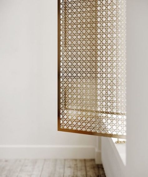 Cane weaving as a window screen, I am all in! Check out the beautiful project by @dubrovska.studio. These amazing shutters are actually made from brass but they truly inspire us and remind us of traditional cane weave. Soft Minimalism, Minimalism Interior, Apartment Design, Window Coverings, Happy Monday, Interior Details, Interior Inspiration, The Wall, Interior Architecture