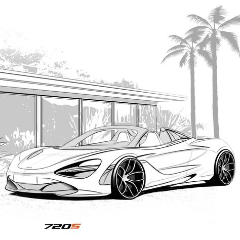 Mclaren 720s Drawing, Luxury Car Drawing, Mclaren Drawing, Mclaren Sketch, Car Drawing Sketches, Simple Car Drawing, Vehicle Drawing, Cubicle Design, Laferrari Aperta