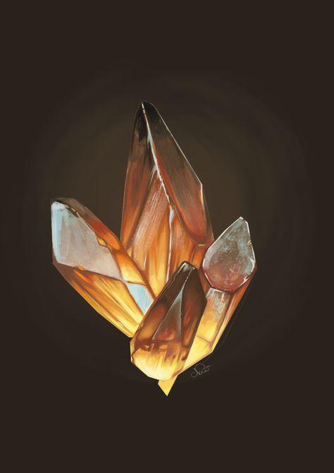 Crystal Oil Painting, Amber Crystal Aesthetic, Amber Stone Aesthetic, Amber Drawing, Dnd Crystal, Fantasy Stone, Crystal Reference, Earth Genasi, Stone Tattoo