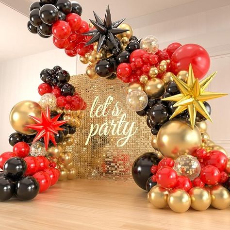 Amazon.com: 141pcs Black and Gold Balloons Garland Arch Kit, 18 12 10 5inch Black Gold Confetti Balloons with Star Balloons for Men Birthday, Graduation,Wedding, Retirement Party Decorations : Toys & Games Red Black And Gold Balloon Arch, Red Black And Gold Balloon Garland, Black And Gold Party Decorations, Hollywood Birthday, Star Balloons, Balloons Arch, Debut Ideas, Bollywood Theme, Balloon Designs