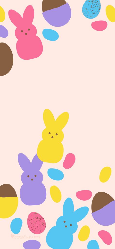 April 2020 Easter Candy Calendar Wallpaper - Sarah Hearts Peeps Wallpaper, Wallpaper Edgy, Happy Easter Wallpaper, Holiday Wallpapers, Coastal Wallpaper, Background Retro, Wallpaper Homescreen, Easter Backgrounds, Illustration Wallpaper