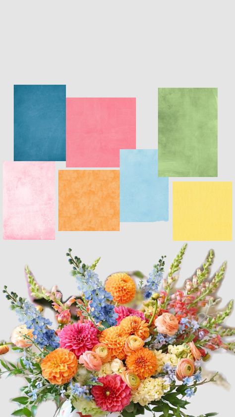 Soft Colorful Wedding Flowers, Light Colored Wedding Theme, Color Palette Bouquet, Colourful Outdoor Wedding, July Wedding Palette, Wildflower Wedding Reception Decor, Wild Flower Colour Palette, Bright Wedding Color Schemes Spring, Retro Spring Wedding