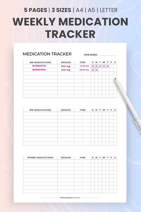 #Bullet_Journal_Medication_Tracker #Medication_Chart_Printable #Vitamin_Tracker #Medical_Tracker Medication Chart Printable, Vitamin Tracker, Medication Tracker Printable, Medical Tracker, Medication Schedule, Medical Planner, Pill Reminder, Medication Log, Weekly Schedule Printable