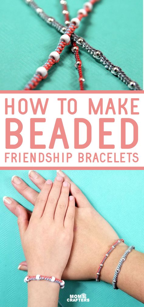 How to make a beaded friendship bracelet - these easy friendship bracelets with beads are fun summer camp crafts for teens and tweens, and are pretty enough for adults to wear too. Bead And Yarn Bracelet, Bead And Thread Bracelet, How To Make Bracelets With Thread And Beads, String Bracelet Patterns With Beads, Friendship Bracelet Patterns Beads, Bracelets With Beads, Floss Bracelets, Kindergarten Craft, Chevron Friendship Bracelets