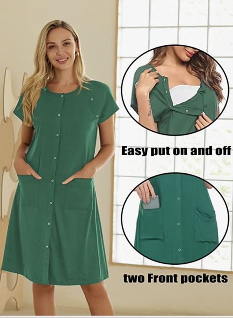 Sometimes the hospital gowns just don't feel comfortable. The button down design on this gown is convenient for prenatal examination. It has side openings to give an easy access for postpartum feeding and skin to skin with your baby. 95% Rayon, 5% Spandex Machine Wash Birthing Gown, Maternity Nightgown, Hospital Bag Essentials, Labor Delivery, Hospital Gown, Skin To Skin, Hospital Bag, Nursing Dress, Labor