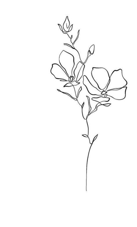 Opening Flower Tattoo, Single Line Magnolia Tattoo, Continuous Line Floral Tattoo, Single Line Violet Tattoo, One Line Magnolia Tattoo, Narcissus Line Tattoo, Violet Flower Tattoo Line Art, Narcissus Flower Line Drawing, Single Line Art Flower